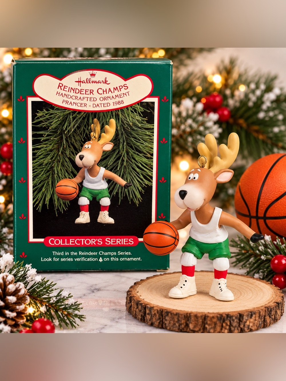 Hallmark 1988 Reindeer Champs Prancer Basketball Keepsake Ornament Collector Ser